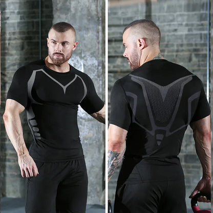 Men's Quick-Dry Compression Running T-Shirt - Breathable Short Sleeve Soccer Jersey for Fitness and Gym Activities