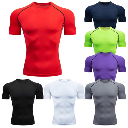 Men's Quick-Dry Compression Running T-Shirt - Breathable Short Sleeve Soccer Jersey for Fitness and Gym Activities
