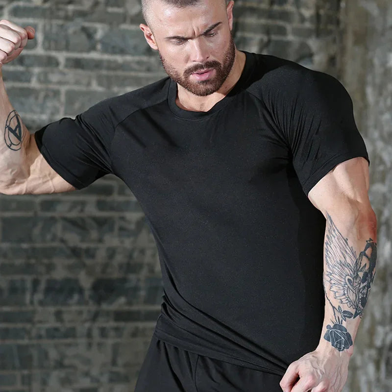 Men's Quick-Dry Compression Running T-Shirt - Breathable Short Sleeve Soccer Jersey for Fitness and Gym Activities