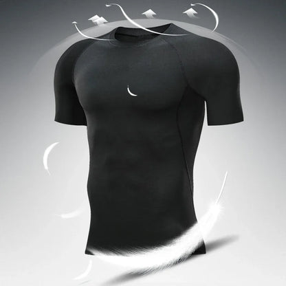 Men's Quick-Dry Compression Running T-Shirt - Breathable Short Sleeve Soccer Jersey for Fitness and Gym Activities